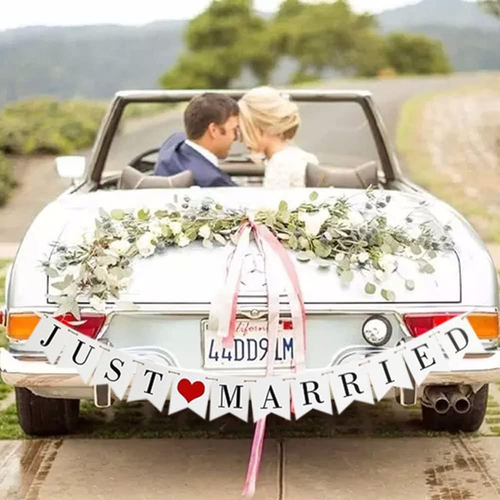 Car Accessories Banner - NUR VERHEIRATET Hochzeit Banner Set Braut
