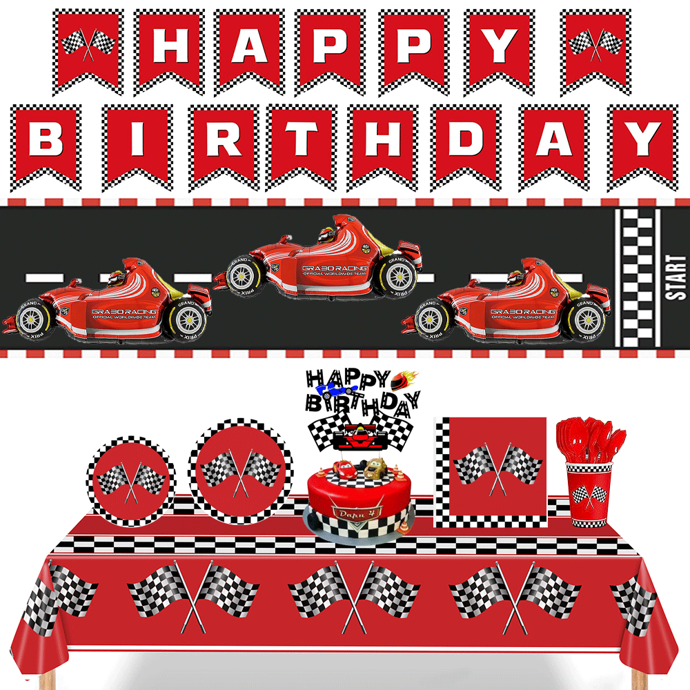 Roter Rennwagen kariertes Gesc – Car Accessories Banner Bewertung und Preis